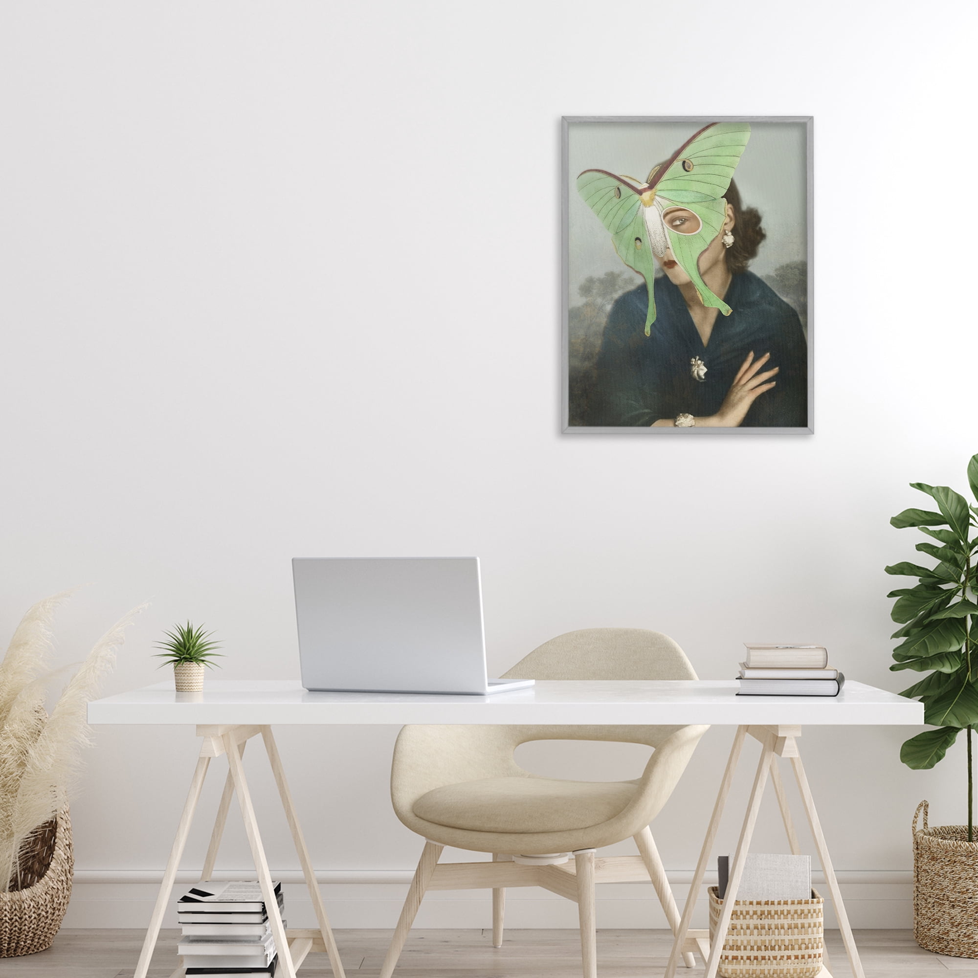 Stupell Industries Naturalist Portrait with Moth Gray Framed Giclee Art, design by Victoria Barnes