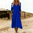 thumbnail image 2 of QIYAGBSA Womens Dresses V Neck Long Sleeve Relaxed Fit Maxi Length Casual Western Vacation Style (Blue 2XL), 2 of 7