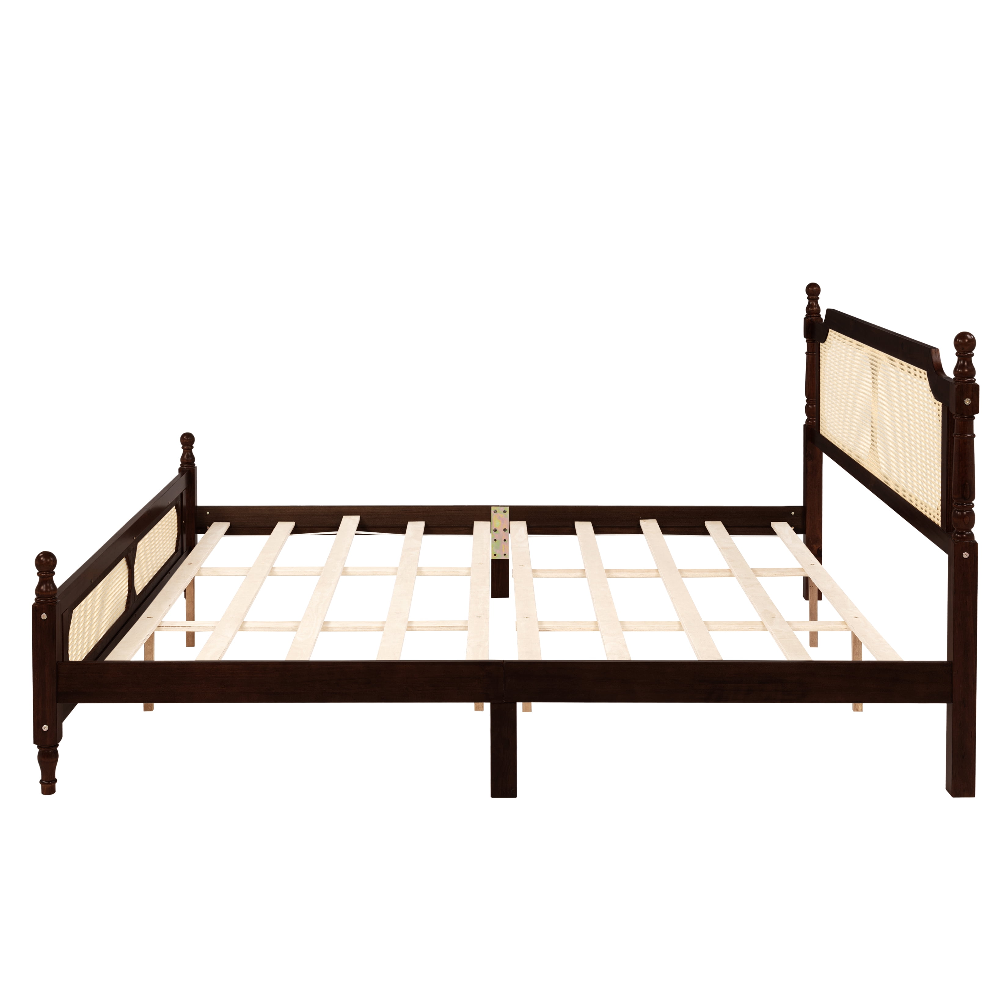 Miniyam King Size Rattan Bed with Spherical Bedposts for Adult, Espresso