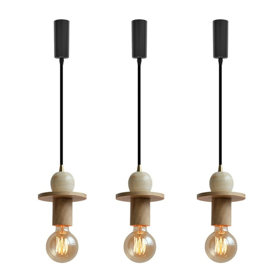 Kiven H-Type Track Lighting, 3-Light Classic Halo Track Pendant Light with Wooden Holder, H Track Light Pedant for Bedroom Kitchen Island Home Office,Cord length 39.4"