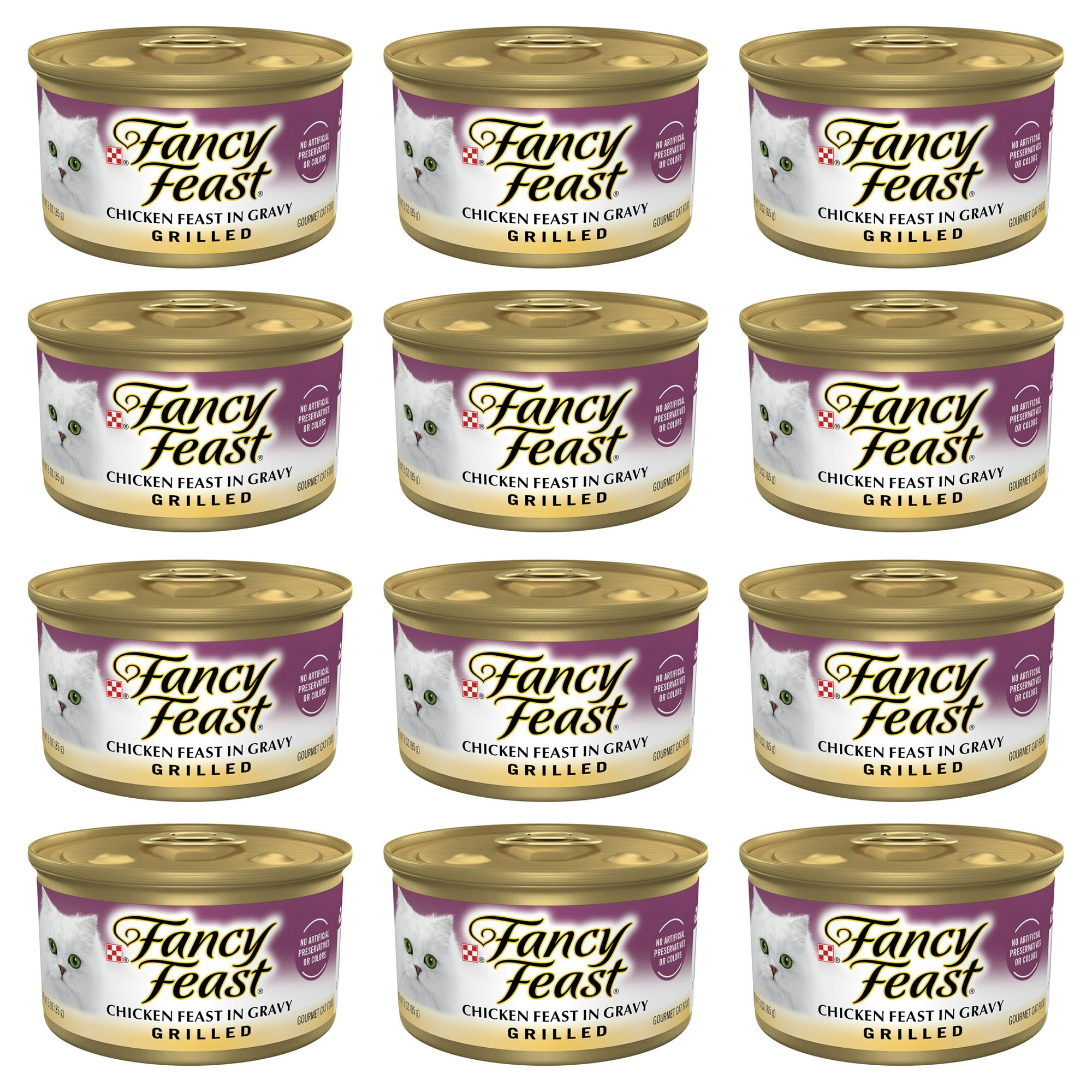 (12 pack) Purina Fancy Feast Chicken Feast in Gravy Grilled Wet Cat Food, 3 oz Can, 24 Pack