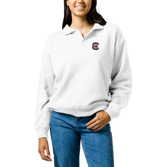 Women's League Collegiate Wear White South Carolina Gamecocks Victory Springs Tri-Blend Collared Pullover Sweatshirt