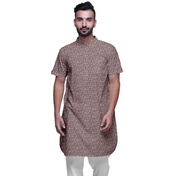 Atasi Mens Summer Kurta Shirt Printed Long Kurta Cotton Cambric Ethnic Shirt