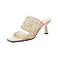thumbnail image 2 of Nrmvnmi Women's Low Heels Slides Open Toe Summer Hollow Out Sandals Exposed Square Toes High Heels Outside Beige Mothers Day Gifts, 2 of 9