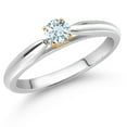 thumbnail image 2 of Gem Stone King 0.17 Ct Round Sky Blue Aquamarine 925 Silver and 10K Yellow Gold Solitaire Engagement Ring (Size 6), 2 of 4