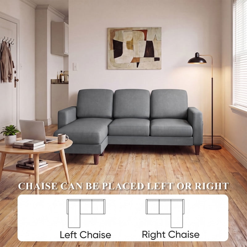 Lacoo L-Shaped Sofa Couch, 72" Modern Reversible Chaise Cloud Sofa with Cushions for Living Room, Apartment and Small Space, Dark Gray