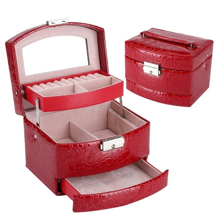 Moksha Portable Jewelry Box Storage Case Multi-Layer Ring Earring Necklace Mirror Organizer Box Case