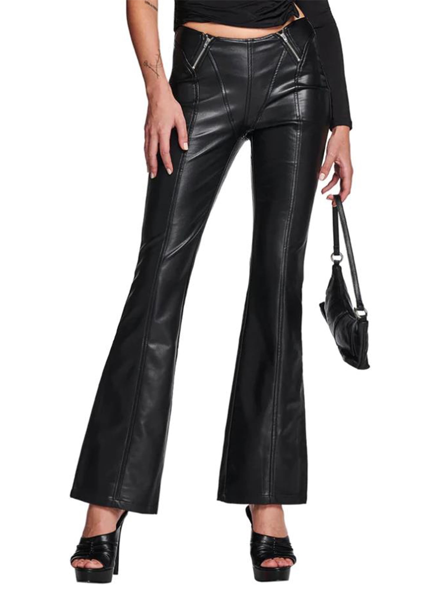 TheFound Women Y2k Faux Leather Pants Sexy PU Leggings Trousers High Waist Straight Stretchy Pleather Pants Streetwear Black L