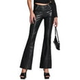 thumbnail image 2 of KOMOO Women Faux Leather Pants High Waist Straight Wide Leg PU Legging Flared Zipper Trousers, 2 of 9