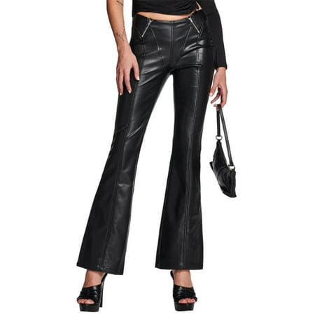 

Coduop Women s PU Leather Pants Black Mid Waist Skinny Zipper Flared Pants