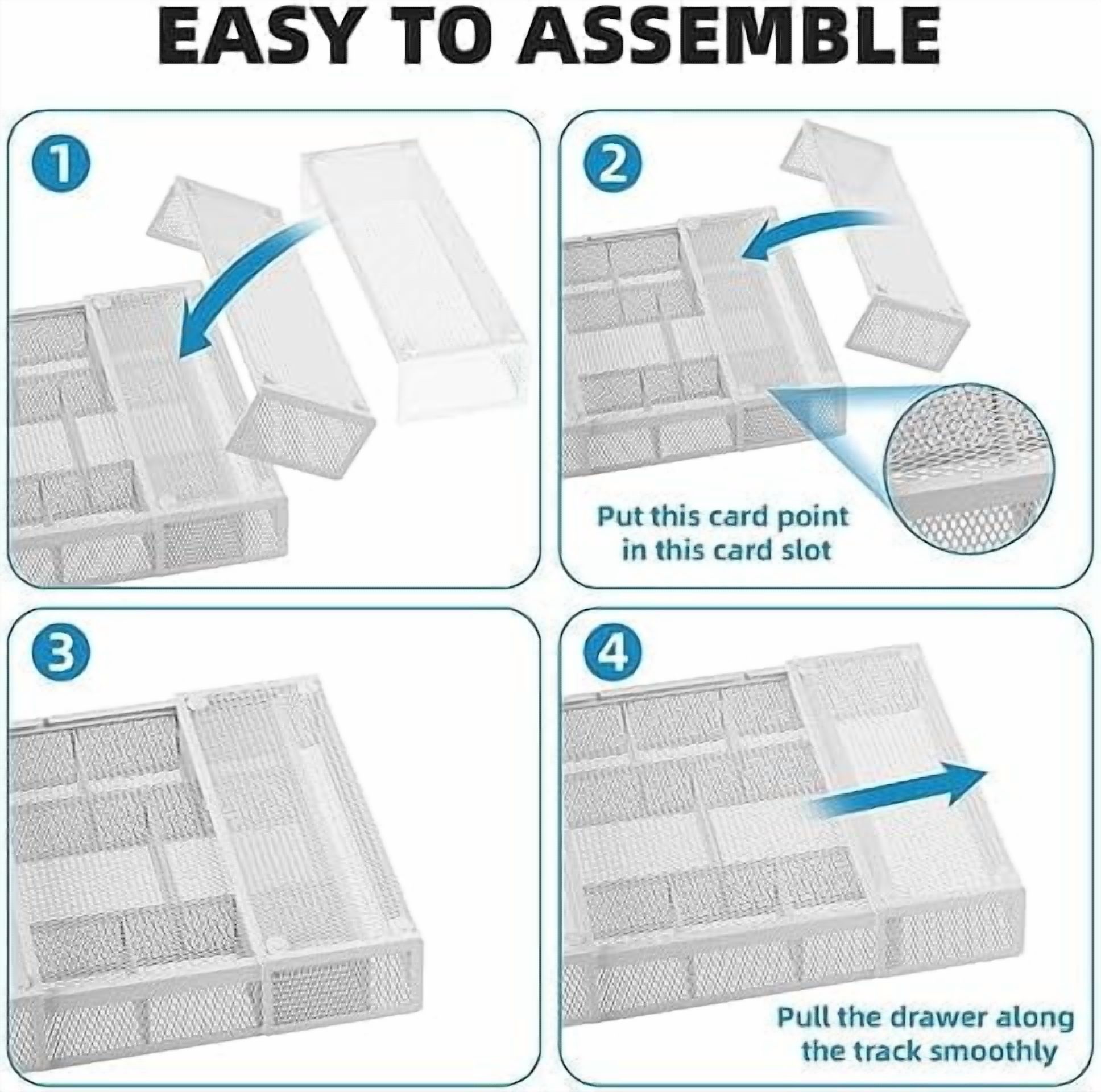 Expandable Desk Drawer Organizer, Mesh Drawer Organizer Tray with 10 Adjustable Compartments, Desk Organizers and Accessories for Office Supplies, Makeup & Vanity (Expandable White-2 pack)
