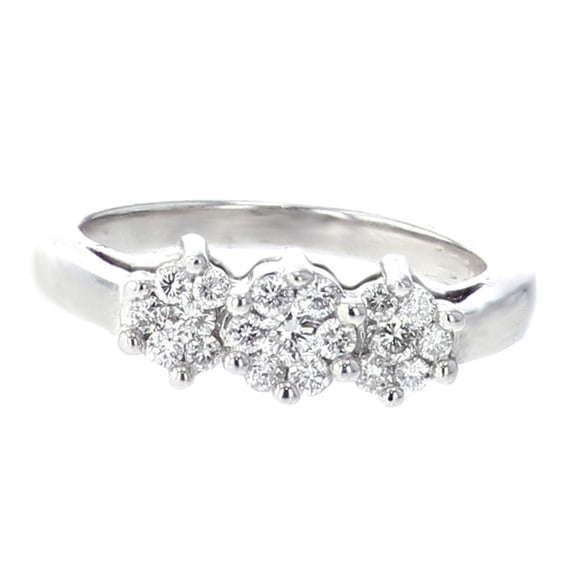 14K White Gold Anniversary Ring 1/2ctw Diamond Three Round Clusters Womens Ring