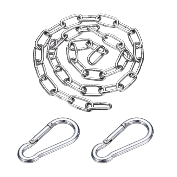 Uxcell 304 Stainless Steel Link Chain with 2 Hook (3/16" x 3.3 ft / 1 m x 4 mm) - Utility Hanging Coil Chain Link Locking Pulling for Outdoor Fence Pet Dog