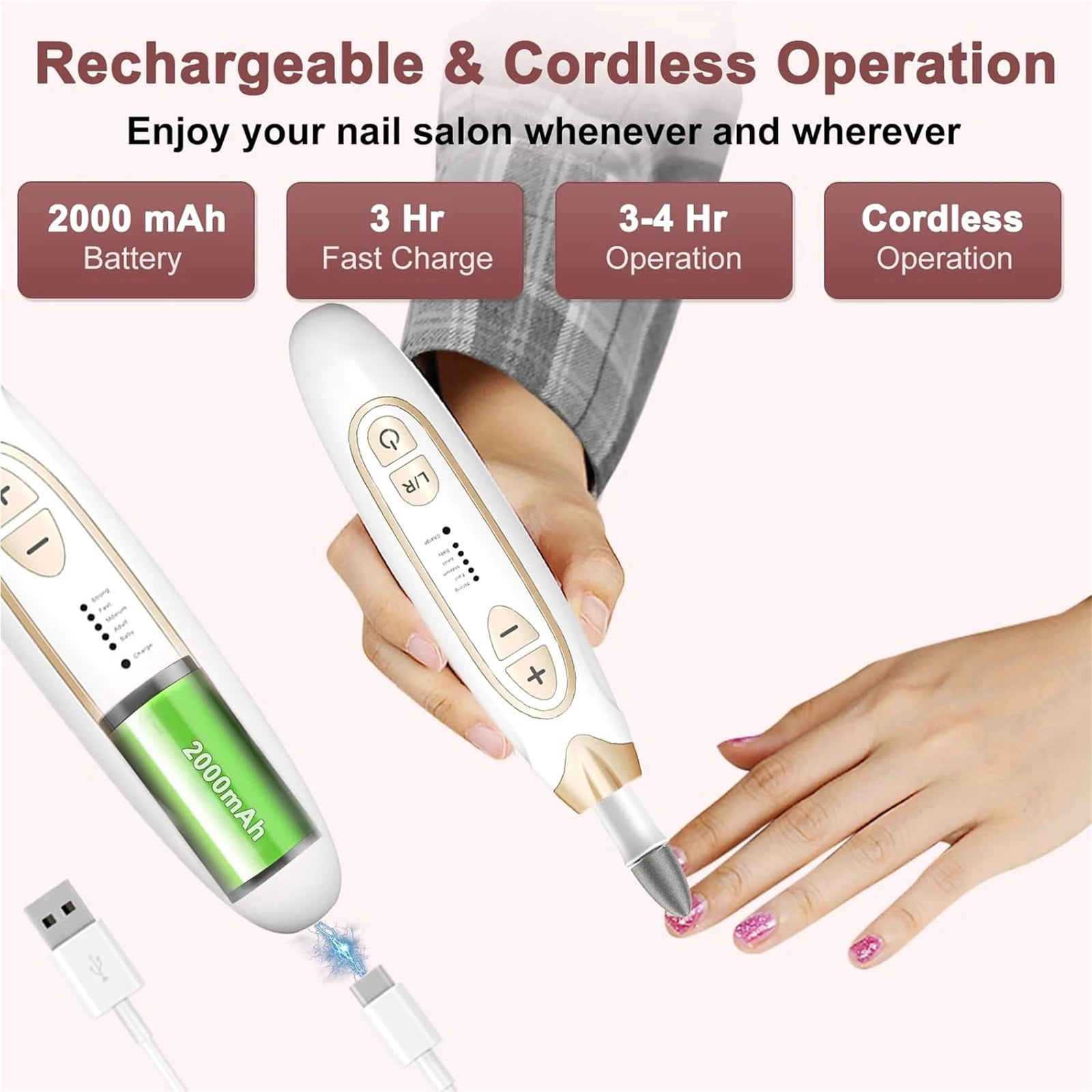 Electric Nail Drill Machine Manicure Pedicure Kit 5 Speeds Professional Nail Drills for Gel Nails Polish Portable Nail File