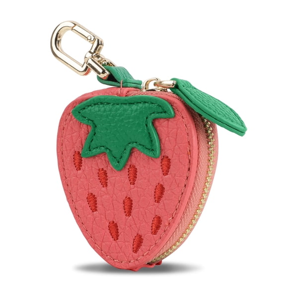 Strawberry Mini Leather Coin Purse Keychain, Airtag Holder Bag Charm for Keys, Handbag, Gifts for Women & Girls