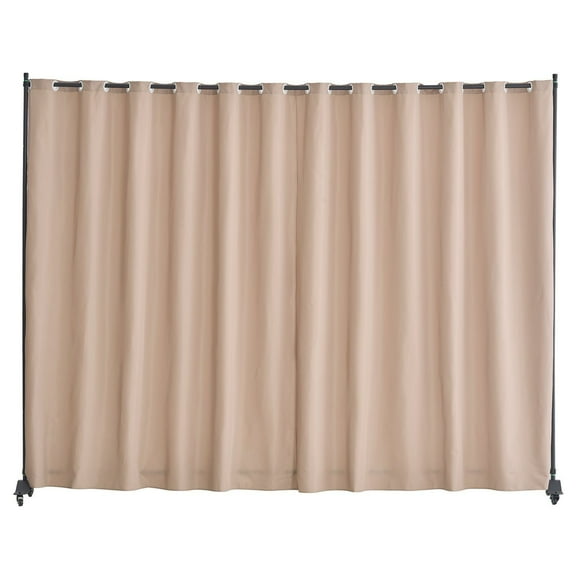 96"x120" Portable Room Divider with Wheels, Brown Privacy Screen with Curtain Stand for Office, Bedroom, Dining Room