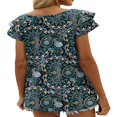 thumbnail image 3 of CHOK Womens Tops Summer Double Ruffle Short Sleeve V-Neck Casual Blouses  Colorful Leaves-L(US 12-14), 3 of 4