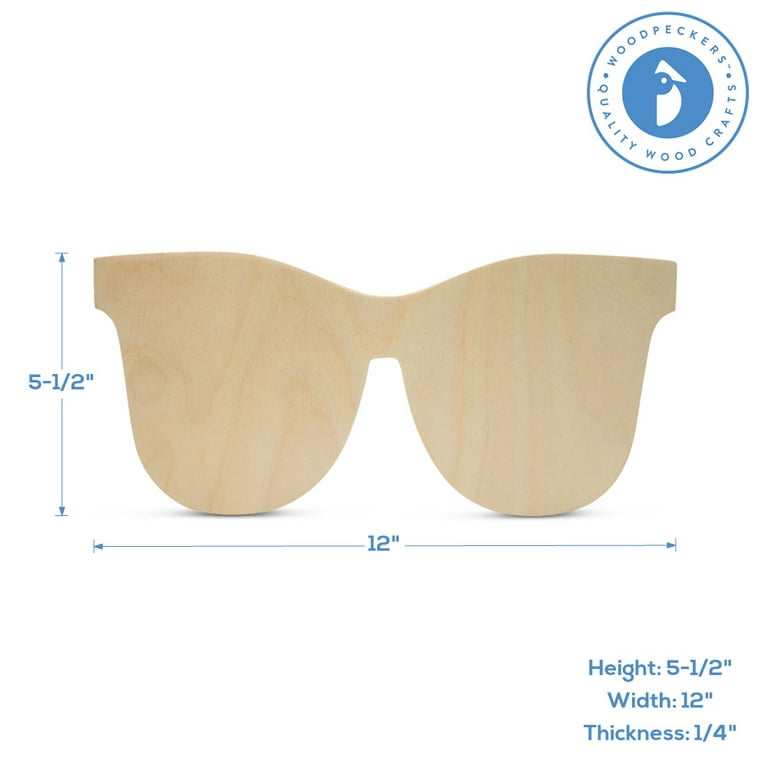 Unfinished Wooden Sunglasses Cutout, 12, Pack of 5 Wooden Shapes for  Crafts and Summer & Beach Decor and Crafting, by Woodpeckers