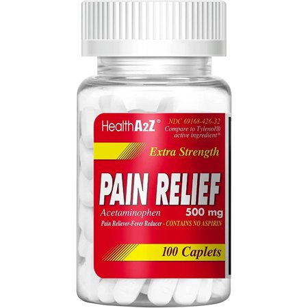 HealthA2Z Extra Strength Pain Relief Caplets | 100 Caplets | 500mg Acetaminophen