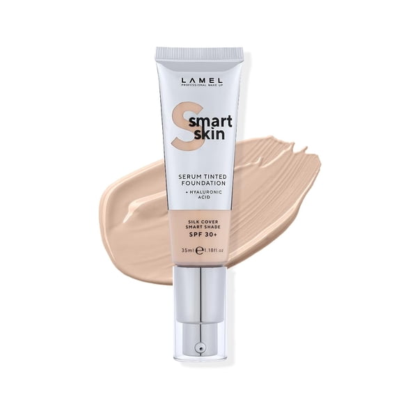 LAMEL Smartskin Serum Tinted Foundation - Hydrating & Nourishing, Hypoallergenic & Skin-Caring Foundation - Anti-Aging Formula with Hyaluronic Acid - 401 Shade for Pale Skin - 1.18 fl.oz