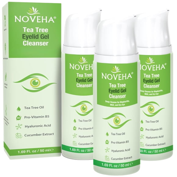 NOVEHA Limpiador en gel para párpados con árbol de té 3 x 50 ml, calmante