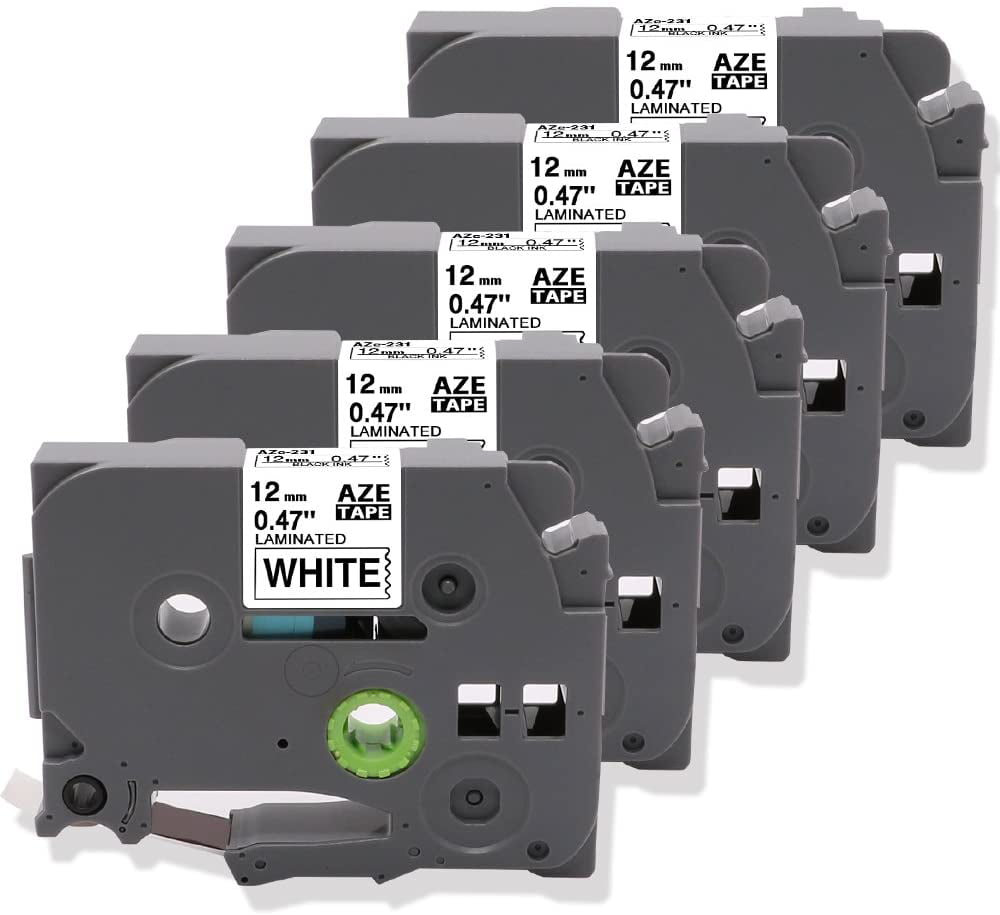 2 New AZE Tape Laminated 12mm Black on White Tape Cassette 