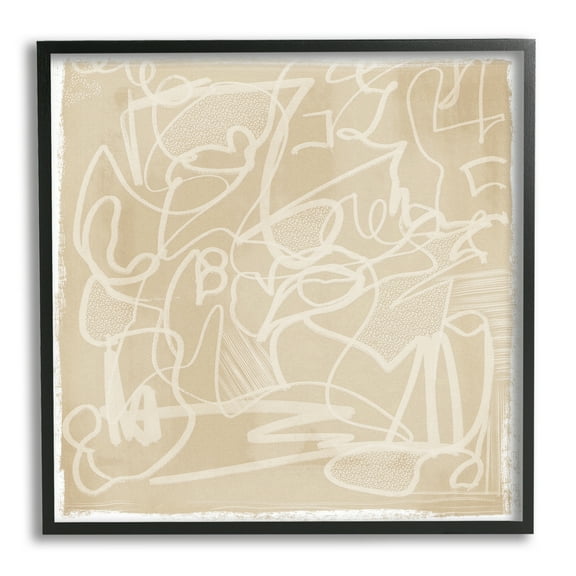Stupell Industries Contemporary Beige Scribbles Abstract Painting Black Framed Art Print Wall Art, 12 x 12