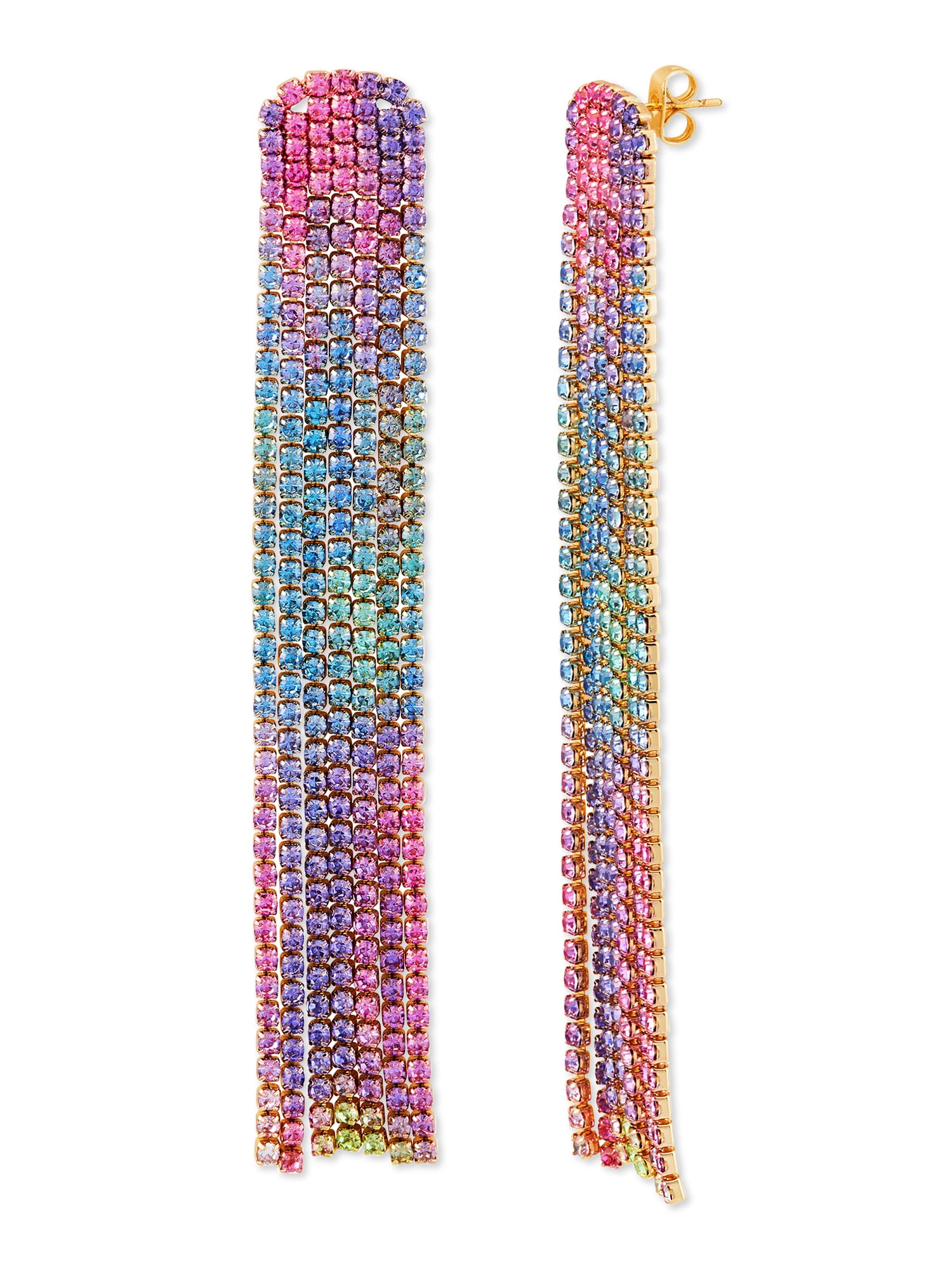 Scoop Womens 14K Gold Flash-Plated Multi-Color Crystal Chain Drop Statement Earrings