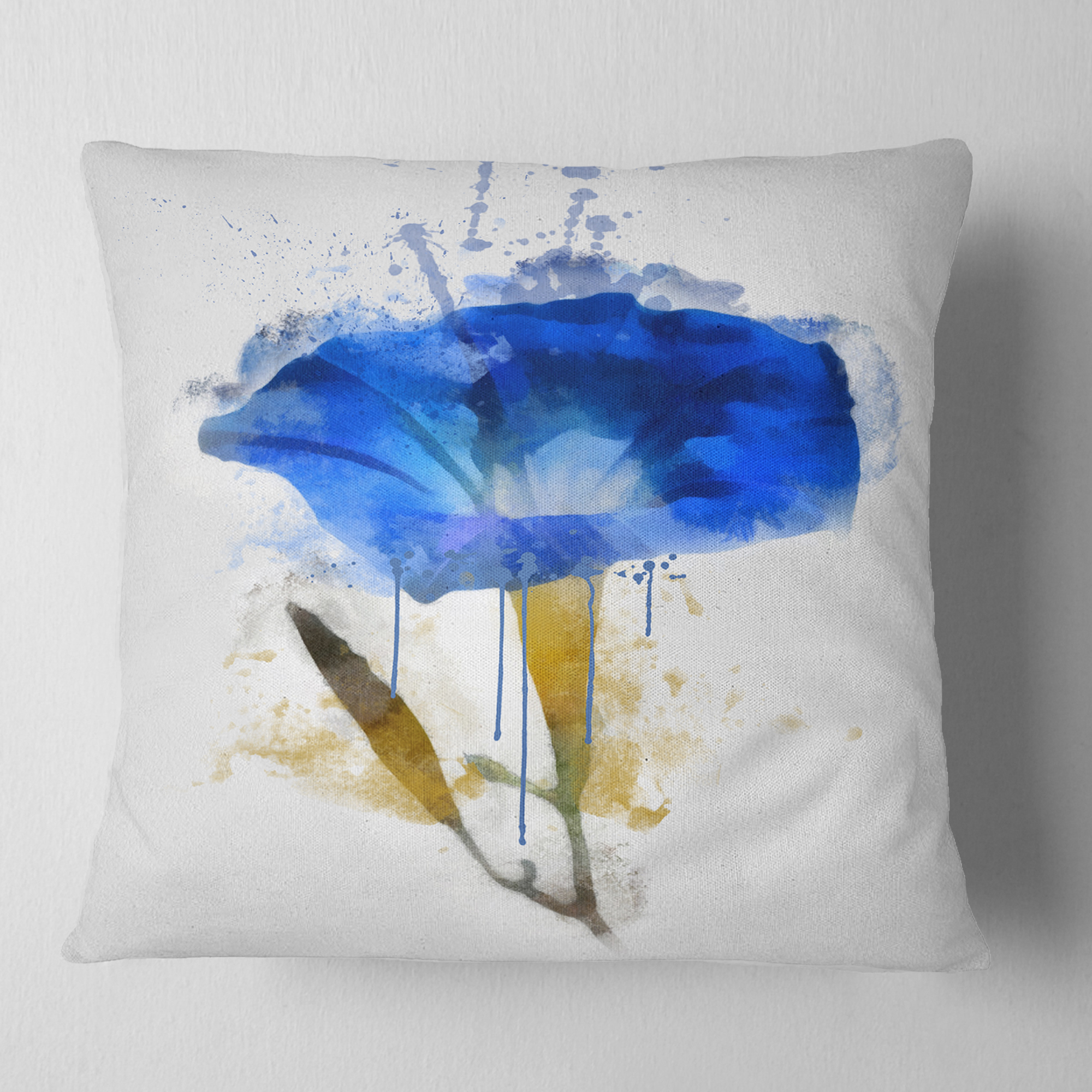 Designart Blue Gentiana Alpina Watercolor - Floral Throw Pillow - 16x16