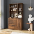 thumbnail image 2 of Large Kitchen Pantry Storage Cabinet with Drawers & Open Shelves, Freestanding Kitchen Cupboard Buffet Cabinet - Walnut, 2 of 9