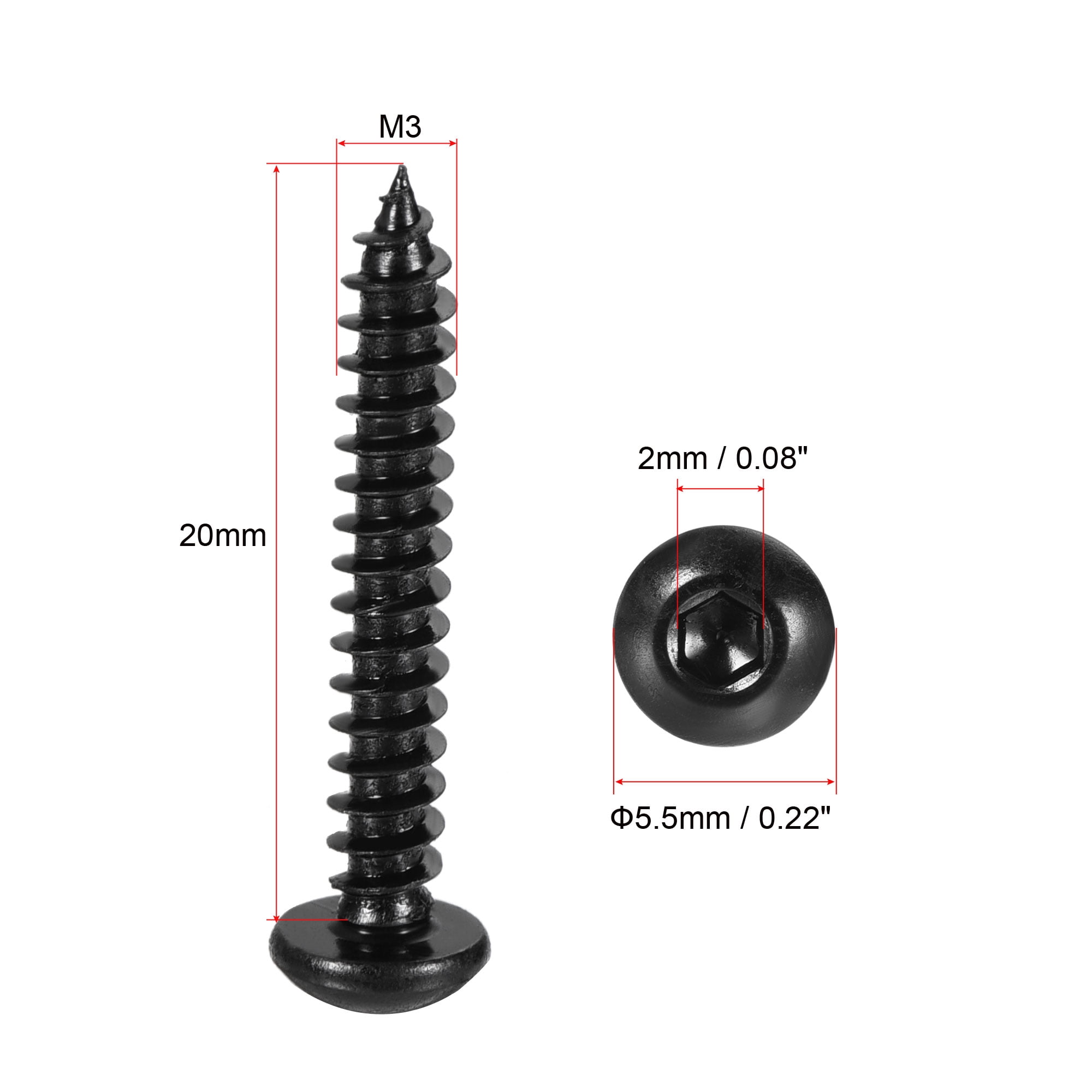 Unique Bargains Hex Socket Self Tapping Screws Made of Carbon Steel Black M3 x 20mm