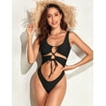 thumbnail image 6 of Hilor Women's Sexy High Cut One Piece Swimsuit Cutout Thong Monokini Bathing Suit Lace Up Bikini Swimwear, 6 of 8