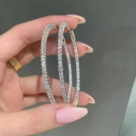 2Ct Round Cut Real Moissanite Women Huggie Hoop Earrings 14k White Gold Plated