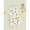 thumbnail image 5 of Suealasg Baby Girl Summer Outfits Daisy/Strawberry Embroidery Sleeveless Tie-Up Spaghetti Strap Knit Romper Shorts 2Pcs Clothes Set, 5 of 7