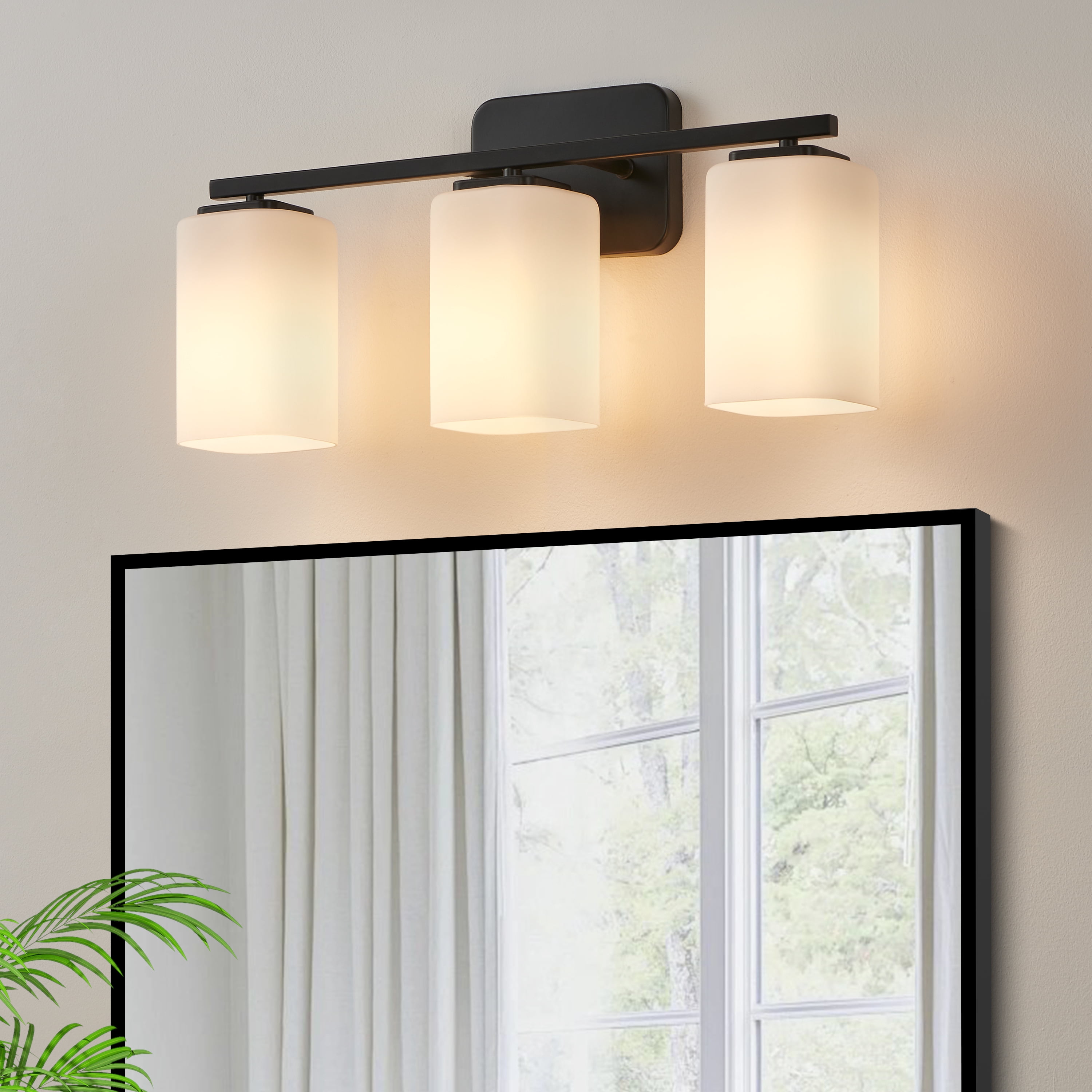 Spiglamm 4-Light Black & Gold Bathroom Vanity Light - Modern Wall Sconce With Clear Glass Shades For Bathroom, Bedroom, Porch