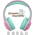thumbnail image 3 of Riwbox Baosilon CB-7S Cat Kids Headphones Wireless/Wired with Mic, Light Up Bluetooth Headphones Over Ear Volume Limited Safe 75/85/95dB with TF-Card, Children Headphones for School(Pink&Green), 3 of 8