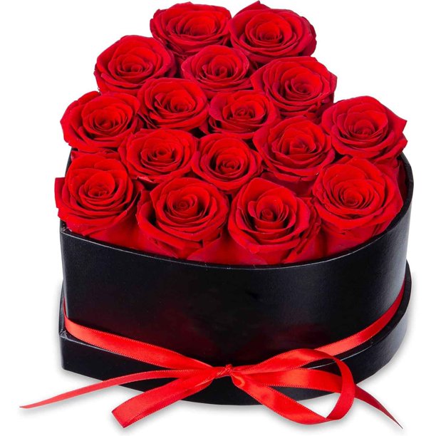 Caja de Rosas preservadas con Forma de corazón - Regalo para Ella, Flores preservadas (Rojo)