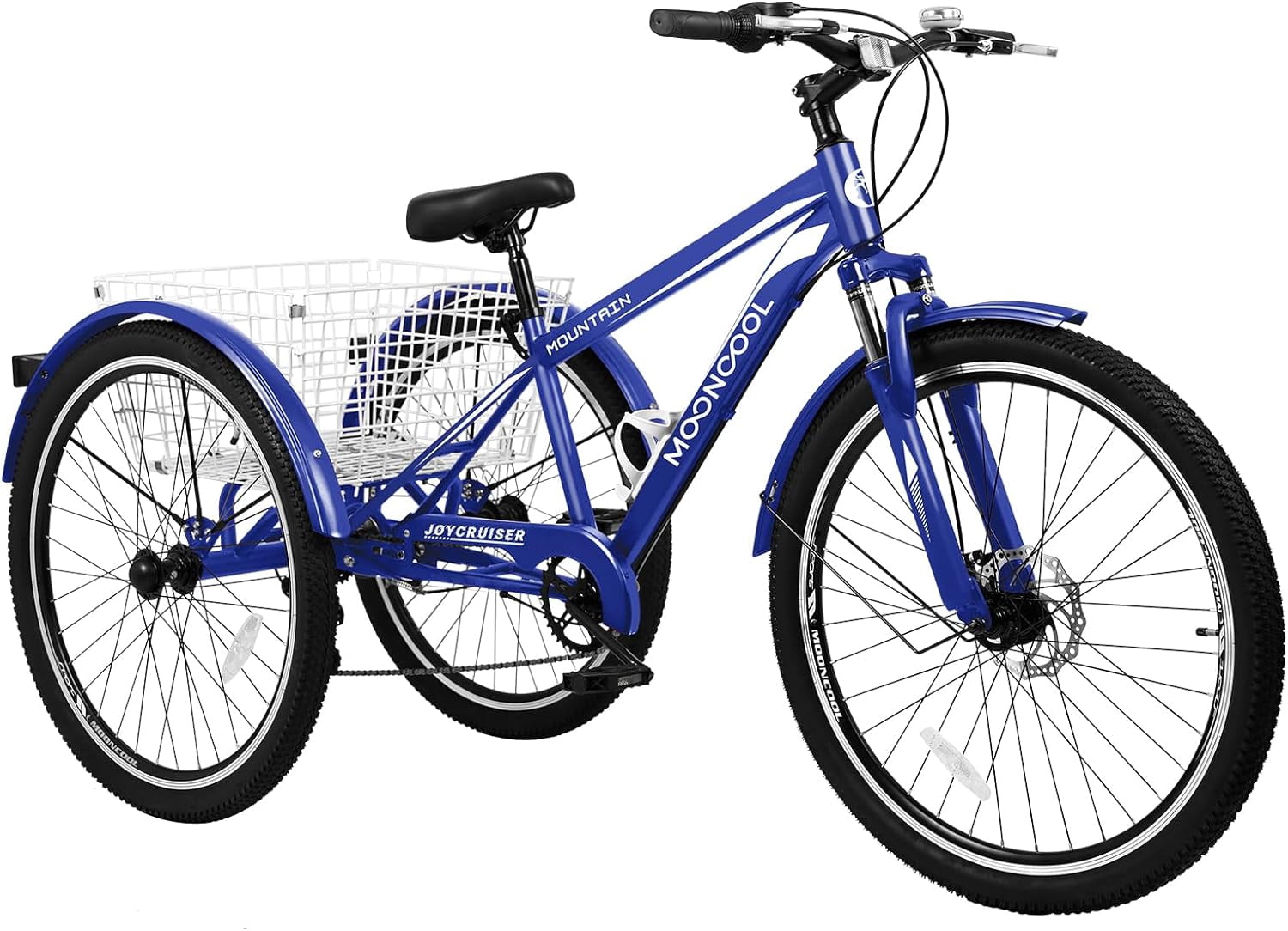 Slsy Mountain Tricycle for Adults, 24/26/27.5 Inch MTB 7 Speed Three Wheel Bike, Adults Tricycle with Cargo Basket for Adults, Women, Men, Seniors