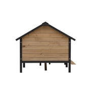 Hassch Outdoor Dog House with Porch, Waterproof Wooden Puppy Shelter Indoor Large Doghouse with Elevated Floor and Hinged Roof, for Small Medium Dogs Up to 80lbs (Yellow Brown)