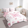 thumbnail image 2 of Castle Fairy Pink Bow Letter H Bedding Comforter Set 7 Pieces for Girls,Ribbon Bowknots Full Bedding Set,Pink Reversible, 2 of 7