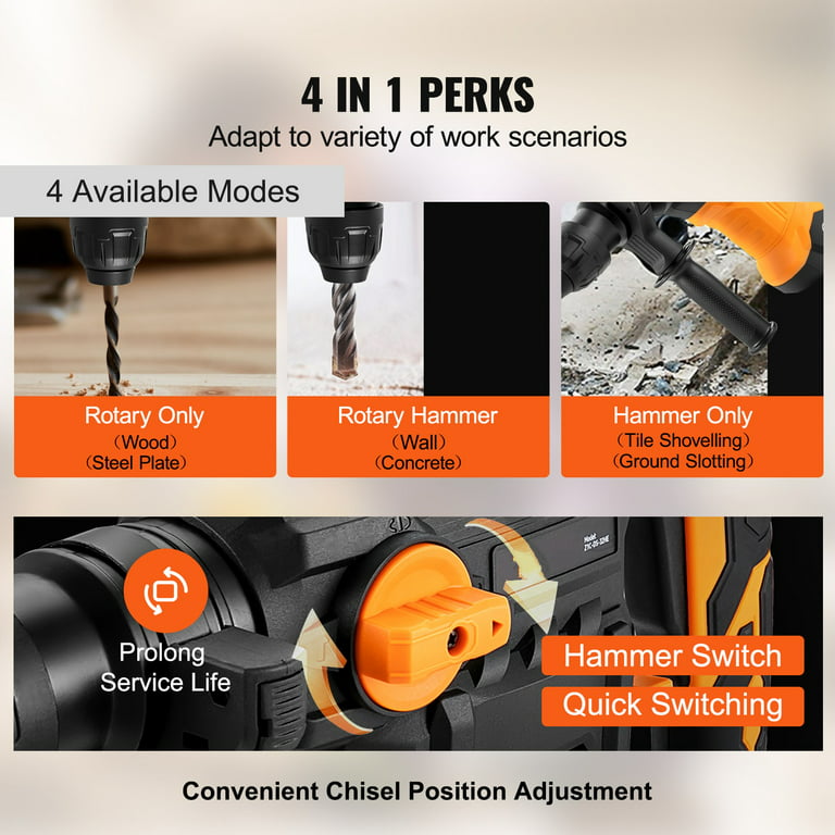 XtremepowerUS 1180W Rotary Hammer Drill Bits Electric 1-1/4 SDS