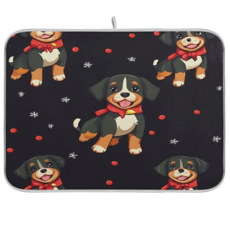 

Kitchen Drying Mat 18x24In Drying Dish Mat Dish Drying Mats Kitchen Countertop Multi-Function Drain Drying Mat Kitchen Table Little Black Christmas Dog