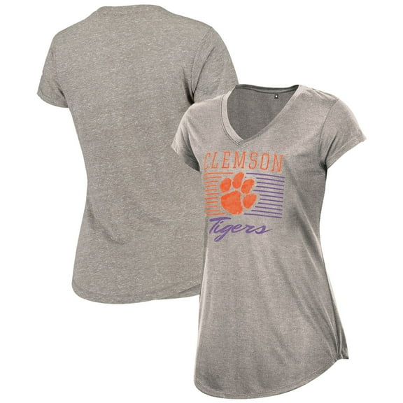 Women's Russell Athletic Heathered Charcoal Clemson Tigers Curved Hem V-Neck T-Shirt
