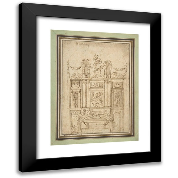 After Michelangelo Buonarroti 11x14 Black Modern Framed Museum Art Print Titled - Architectural Study