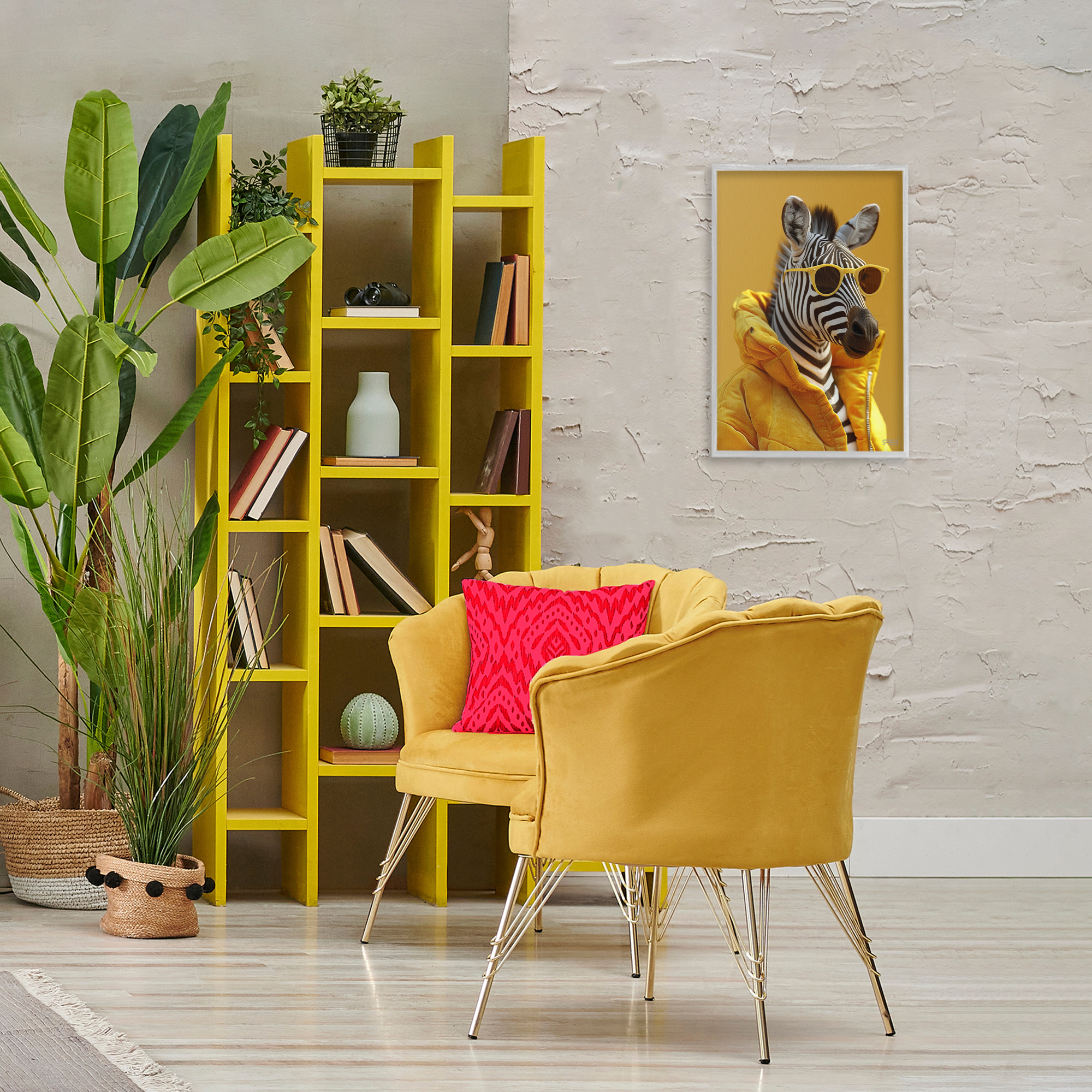 Stupell Industries Bold Zebra in Yellow Animals & Insects Painting Gray Framed Art Print Wall Art, 16 x 24