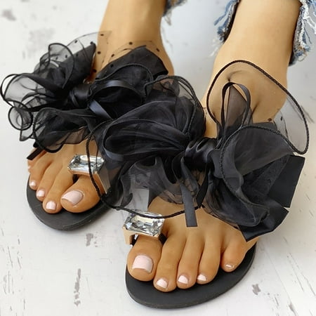 

Women s Slide Sandals - Dressy Cute Bow Beach Slippers Slip On Flat Sandals Cute Low Wedge Flip Flop Thong Summer Open Toe Sandal Shoes