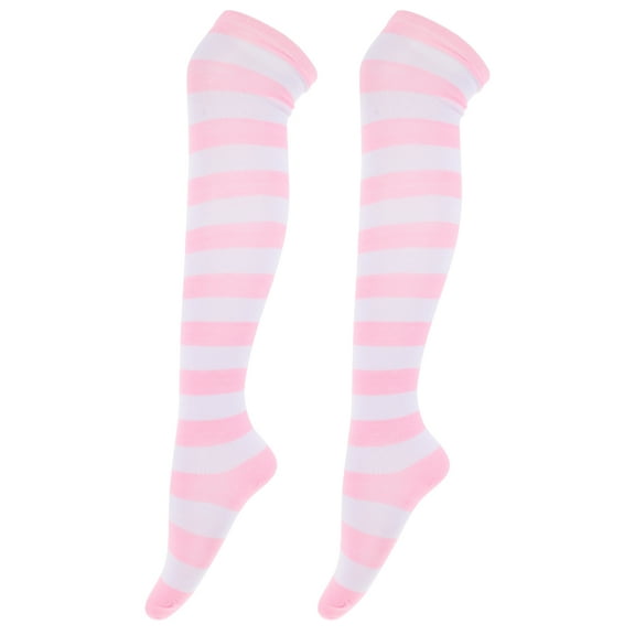 GETAJGHSD Wide ped Thigh High Stocking in Pink and White Polyester for Costume Party and Festival