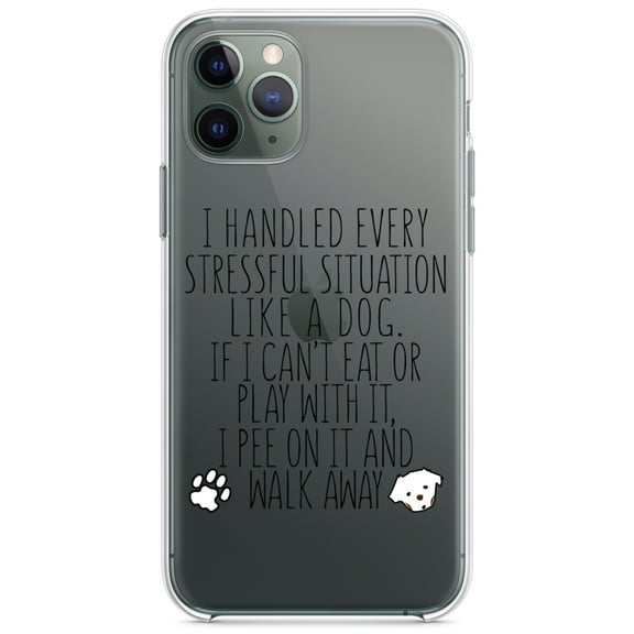 DistinctInk Clear Shockproof Hybrid Case for iPhone 12 Pro MAX (6.7" Screen) - TPU Bumper Acrylic Back Tempered Glass Screen Protector - Can't Eat or Play, Pee and Walk Away - Dog Lover