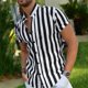 thumbnail image 4 of Camisas De Vestir Para Hombre Azul Camisas superiores informales de verano para hombre, camisa de manga corta con botones y estampado a rayas y cuello levantado, camisa a la (Black, 3XL), 4 of 6