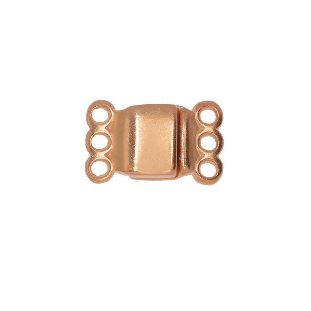 Clasps, 3Strand Rectangle 8x8.5mm, 1 Set, Rose Gold Plated